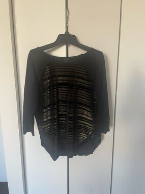 Koral Black Long Sleeve Top with Gold Metallic Stripes